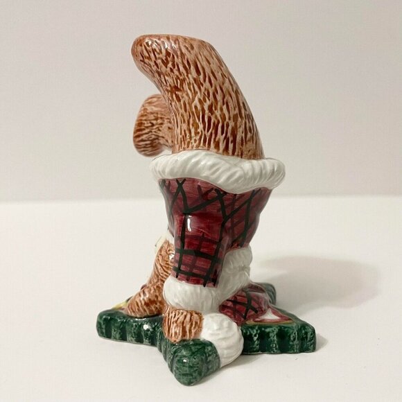 Fitz and Floyd Christmas Tumbling Bear Figurine Red Plaid Santa Suit Stars Chip - Picture 13 of 13